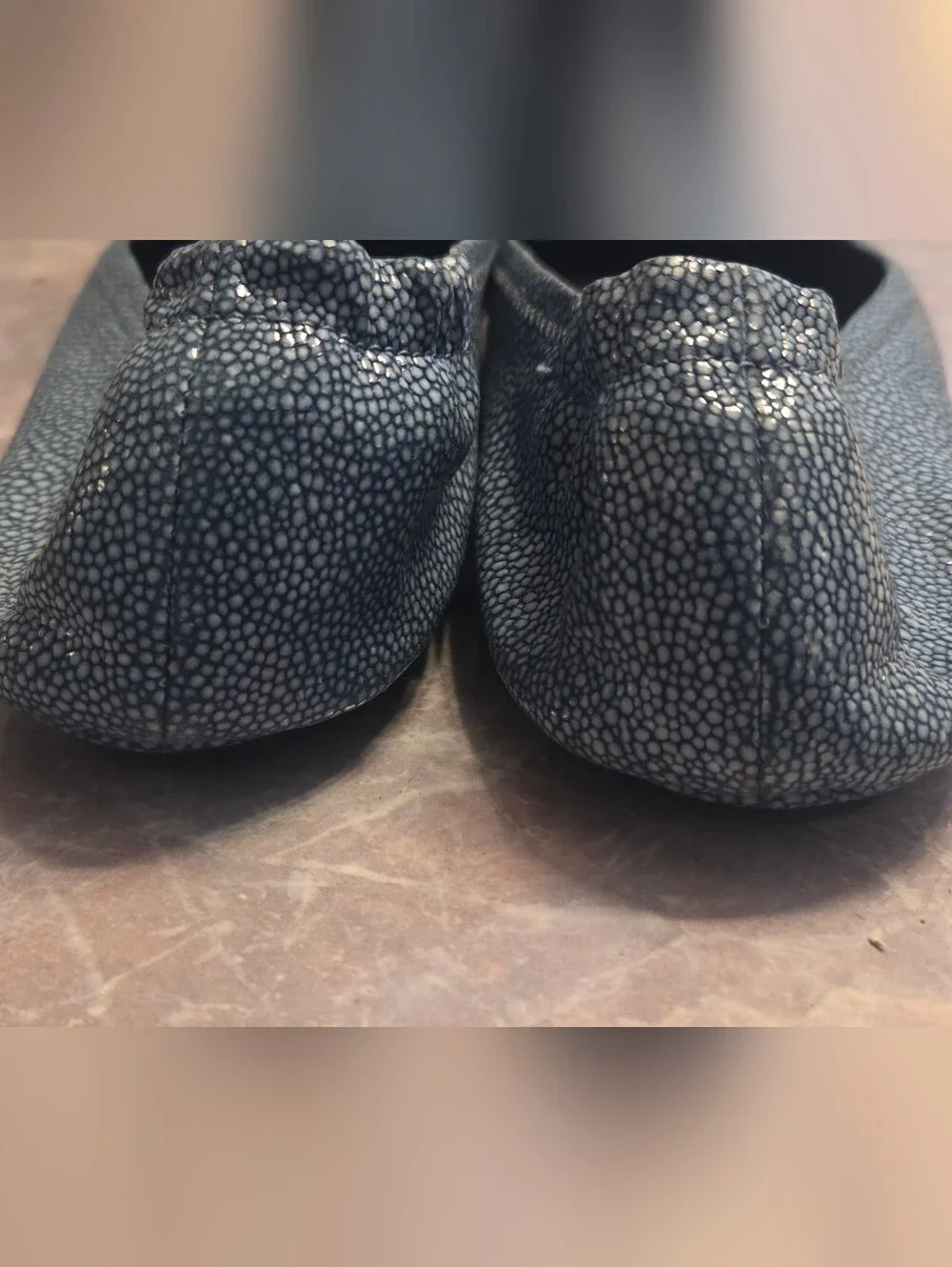 Tory Burch Blue Textured Logo Ballet Flats